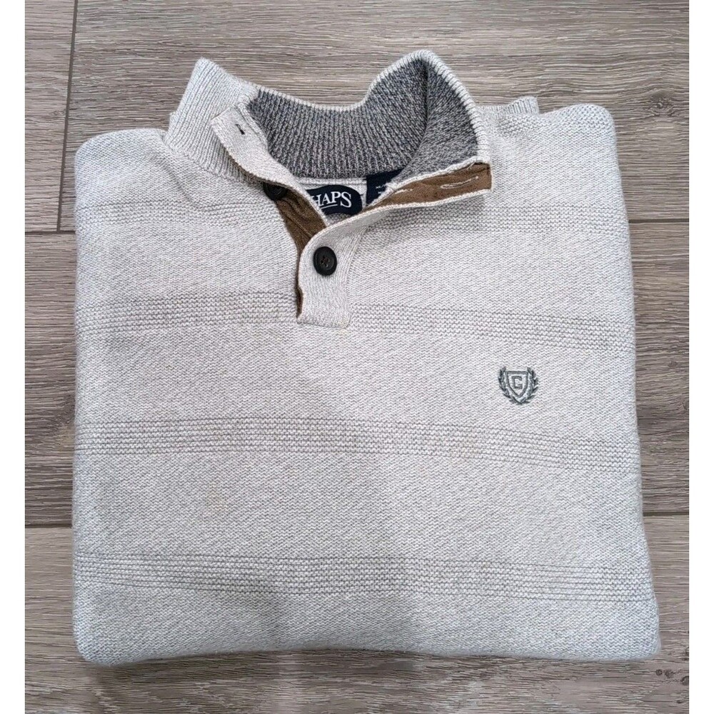 CHAPS by RALPH LAUREN QUARTER BUTTON UP SWEATER LIGHT GRAY KNIT SIZE XL EUC